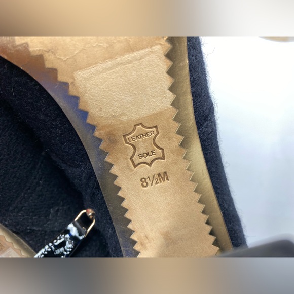 Tory Burch Marisa Women's 8.5 Boots Black Wool Felt Button Patent Heel Zip - Picture 9 of 16